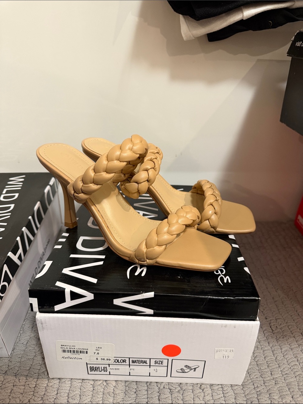 Wild Diva Tan Braided Double-Strap Stiletto Sandals